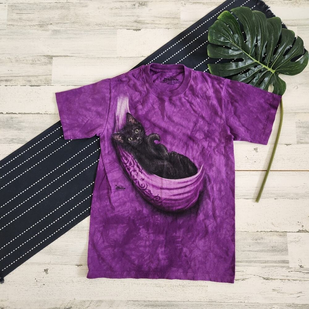 The Mountain Short Sleeve Tie Dye Black Cat T-Shirt Purple Size Small